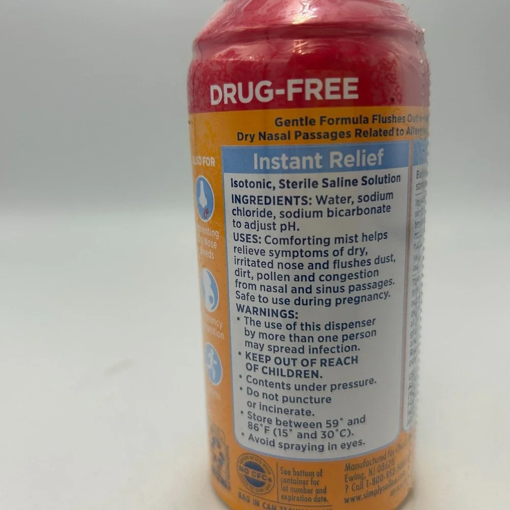 Simply Saline Nasal Mist Instant Relief Everyday Congestion Drug Free Arm Hammer